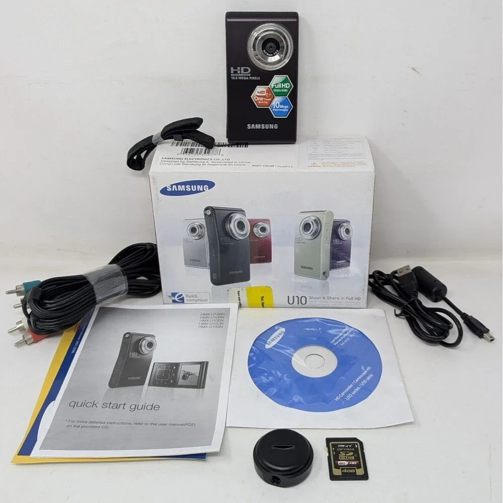 Samsung FlashCam HMX-U10 Ultra Compact HD Camcorder Camera 1080p 10MP Purple
